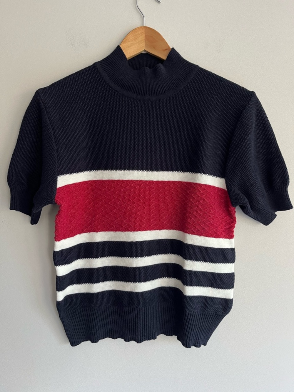 TEHAMA Navy Red White Golf  Knit Top Large